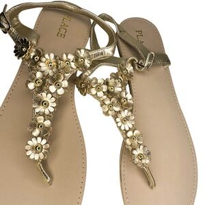 Place Gold Floral Detailing Thong Sandals Size 5